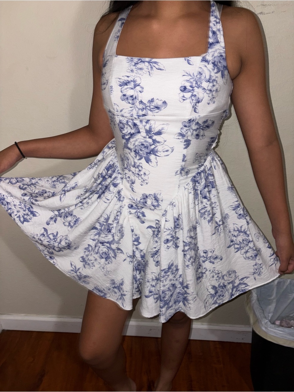 Windsor White Dress with Blue Floral Print
